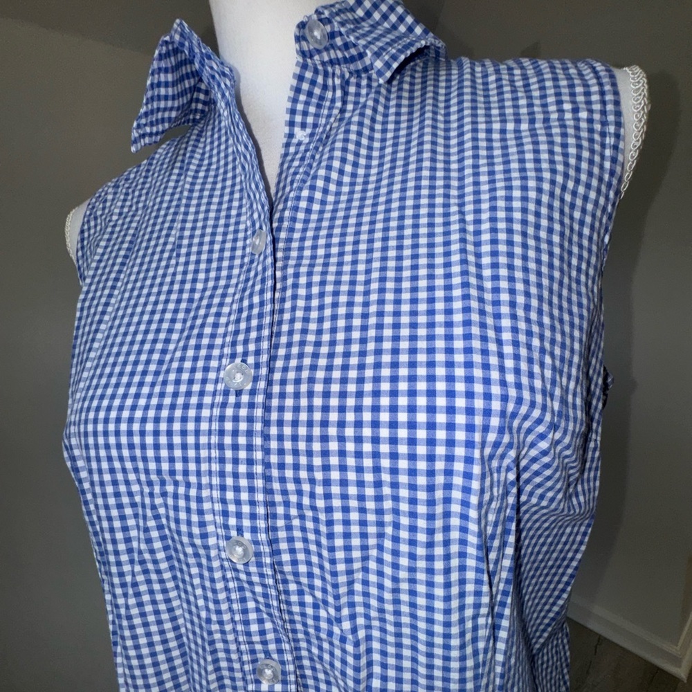 IZOD Women’s Blue White Gingham Sleeveless Button Down Shirt Size L‎ Farm Core - Picture 2 of 7